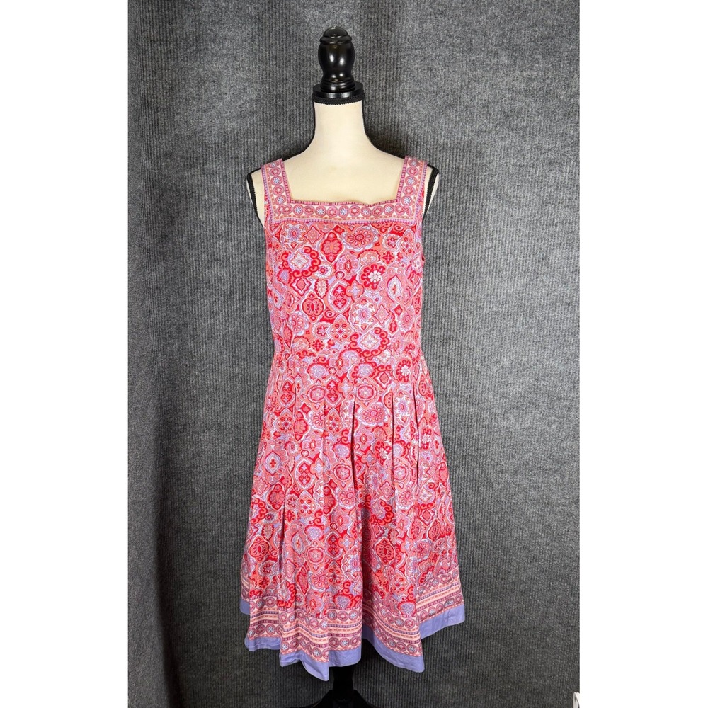 Talbots Sleeveless Midi Dress Womens 8 Pink Paisley Pleated Pockets Party Square